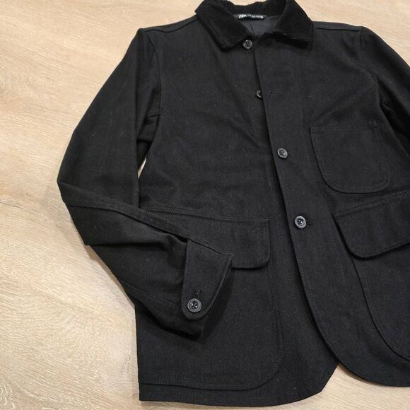 Zara Jacket Men's Medium Black Long Sleeve Button Front Multi-Pockets Gorpcore - Picture 2 of 8